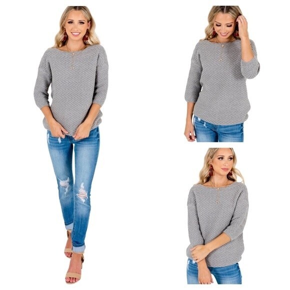 Lumiere textured gray knit sweater size large - Picture 1 of 8
